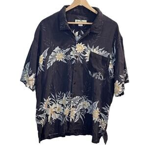 Tommy Bahama Men's Floral 100% Silk Button Down Size Large Resort Wear Dark Grey